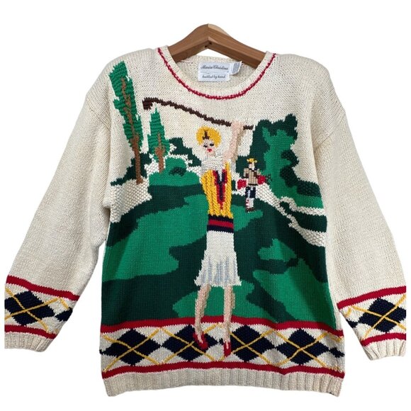 Marisa Christina Sweaters - Marisa Christina Womens Hand-Knit Sweater Golf Vtg Argyle Cotton Blend Vtg RARE